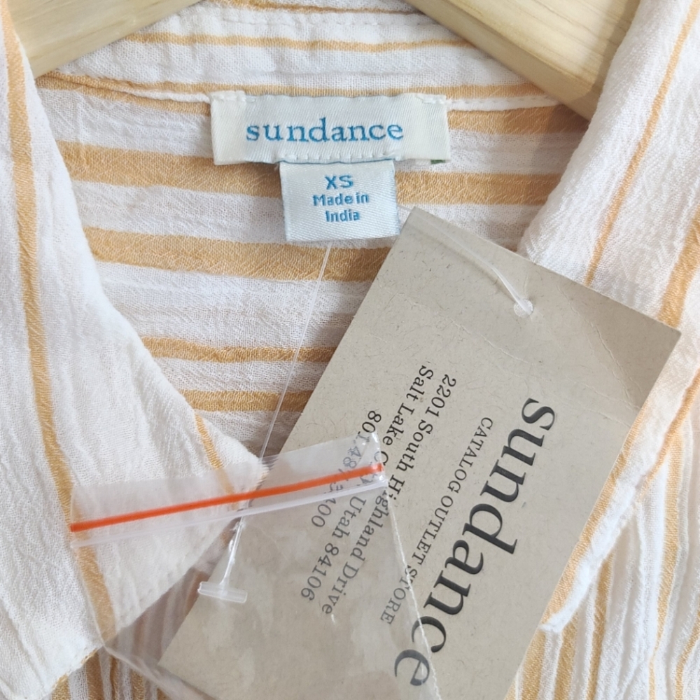 SUNDANCE Stripes Gauzy Cotton 100% Beachy Button Down Shirt NEW - Picture 4 of 9
